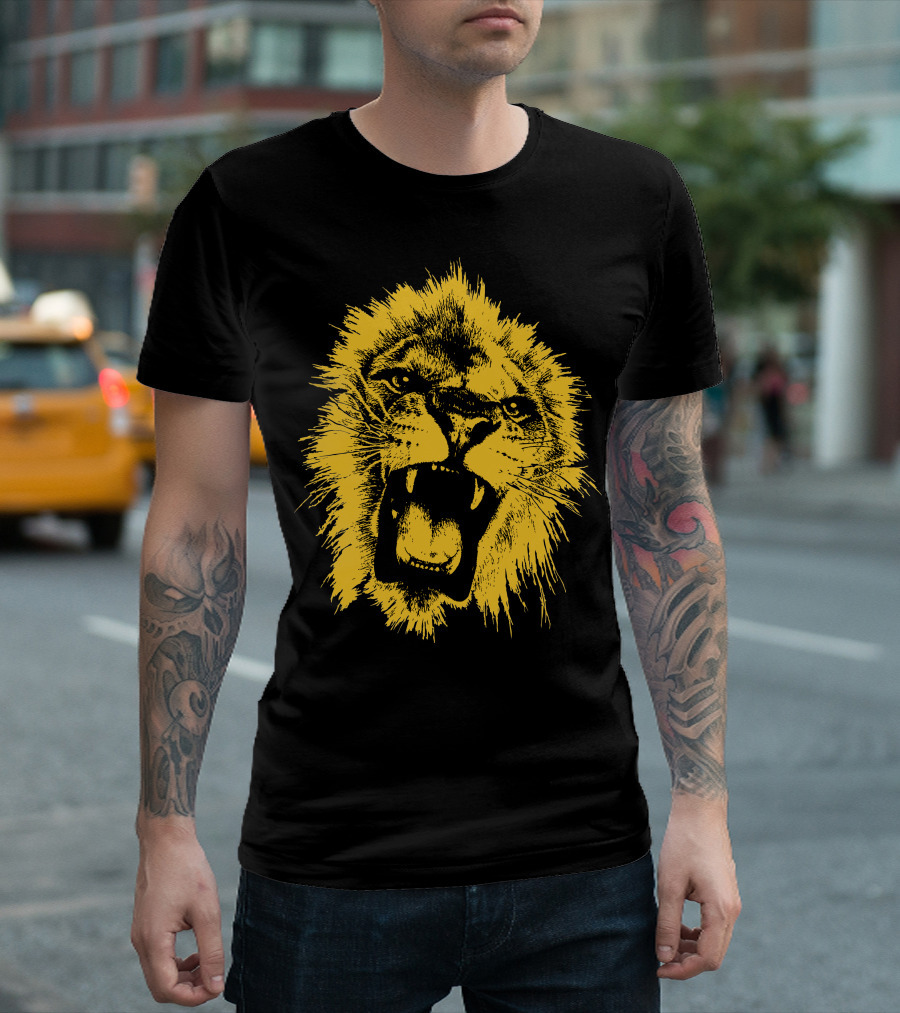 Lion Yellow Roaring Fierce Majestic Face T-Shirt