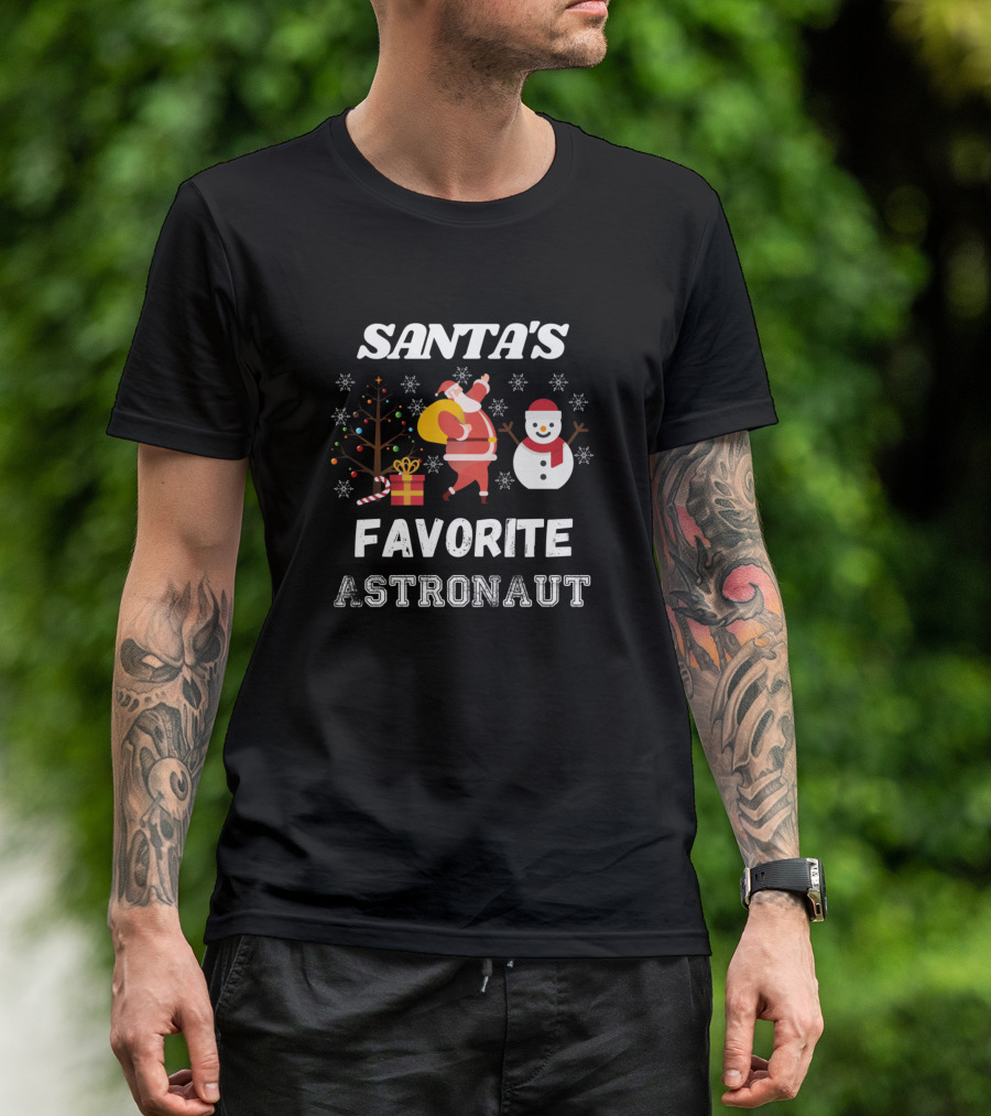 Santa's Favorite Astronaut Snowman And Tree T-Shirt