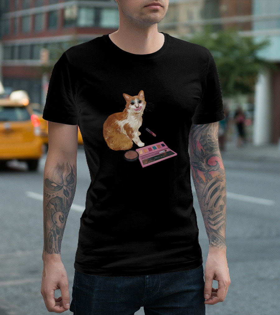 Feeling Pretty Cat with Makeup Palette and Lipstick T-Shirt