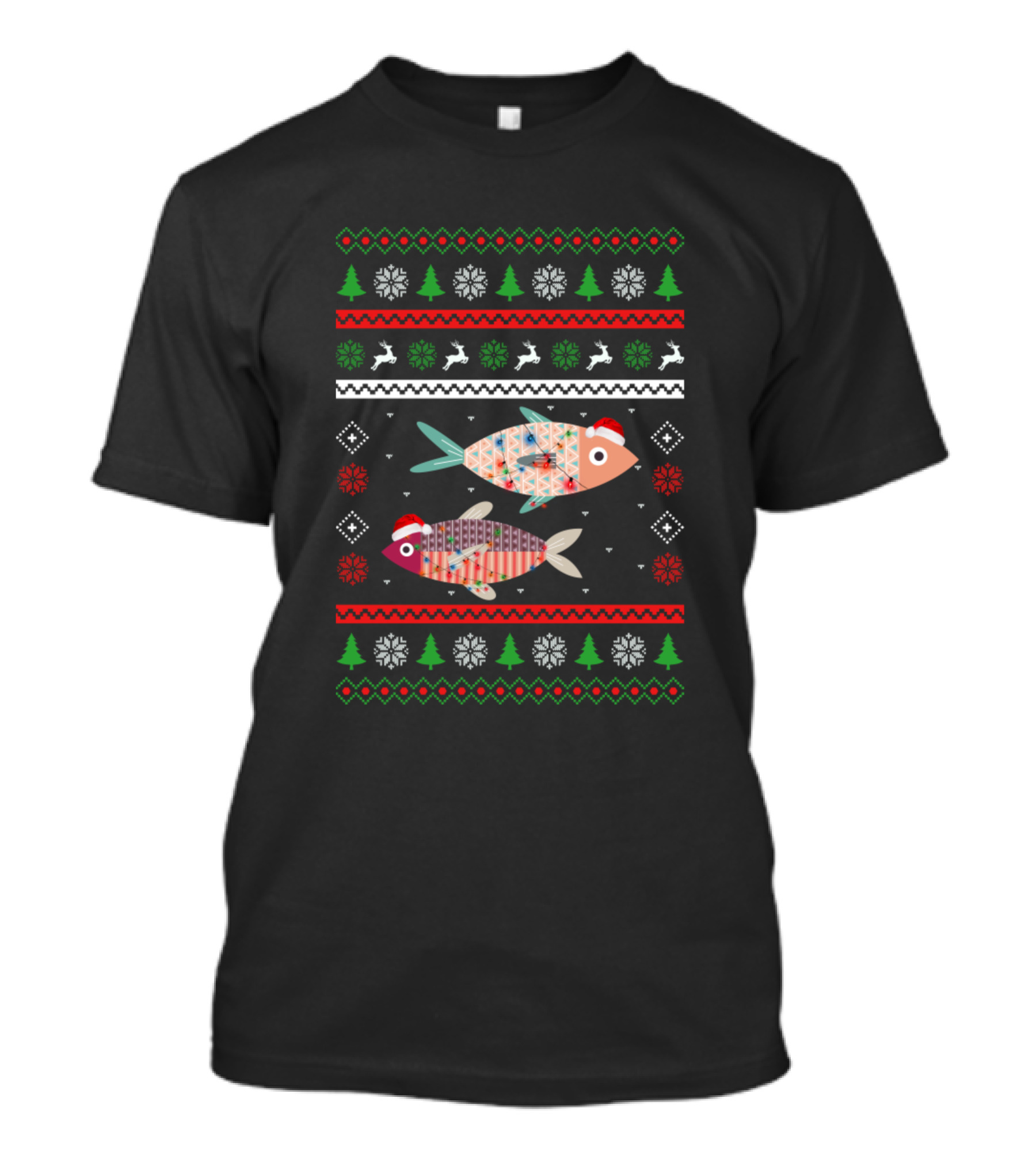 Funny Christmas Fish With Santa Hats And Holiday T-Shirt