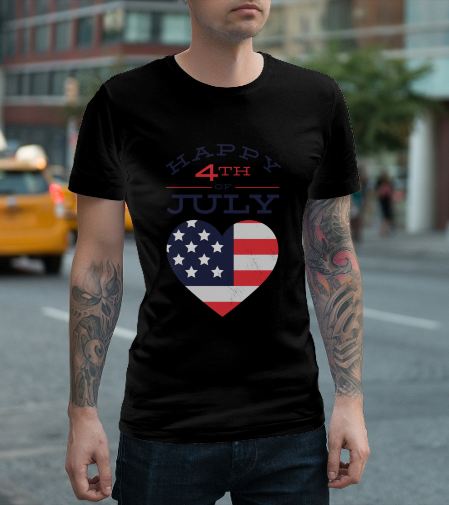 Happy 4th of July USA Independence Day Heart Flag T-Shirt