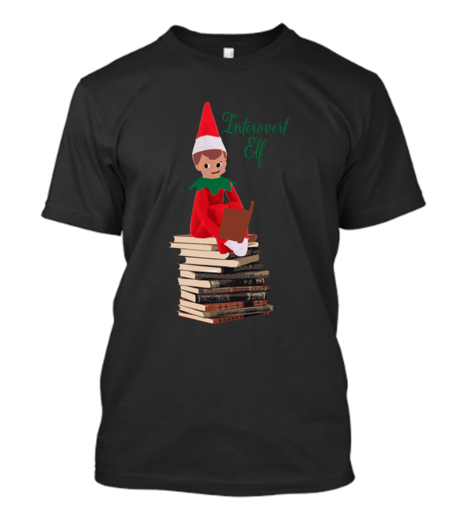 Introvert Elf Reading Over A Stack Of Books T-Shirt