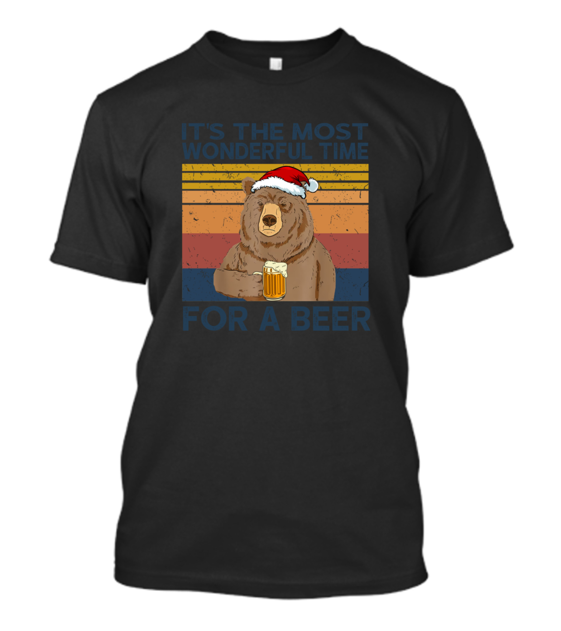 It's The Most Wonderful Time For A Beer Bear Santa Hat Vintage Stripes T-Shirt