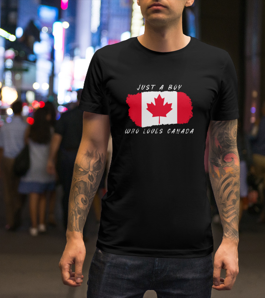 Just A Boy Who Loves Canada Maple Leaf Flag T-Shirt