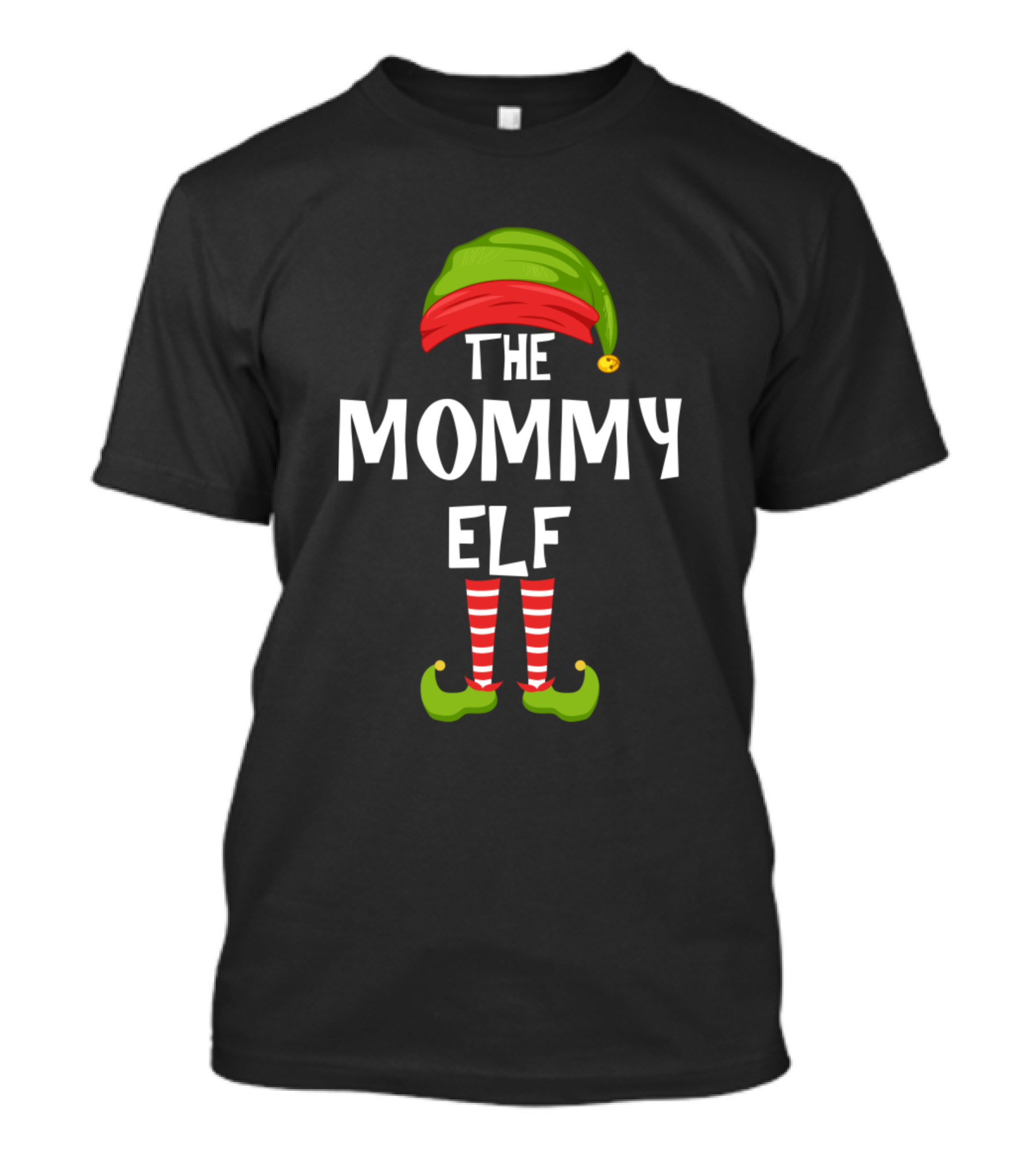 The Mommy Elf Matching Family Christmas Party Holiday Hat Striped Socks T-Shirt