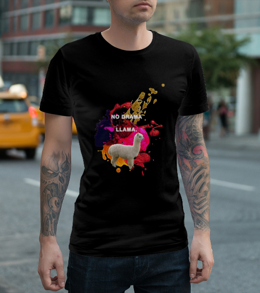 No Drama Llama On Colorful Splash Background T-Shirt