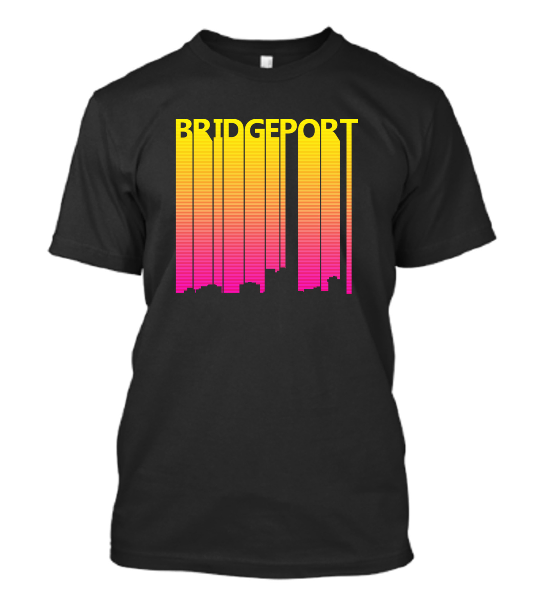 Bridgeport Retro 1980s Skyline Gradient Yellow Pink T-Shirt