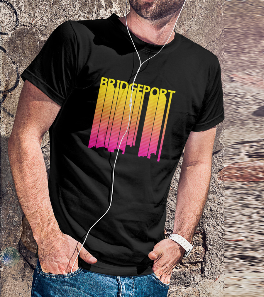 Bridgeport Retro 1980s Skyline Gradient Yellow Pink T-Shirt