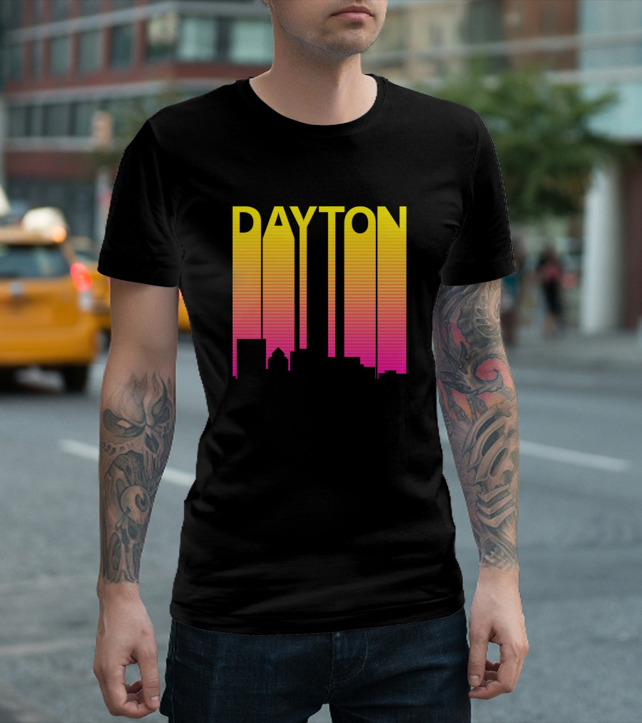 Dayton Skyline Retro 1980s Style Gradient Text T-Shirt