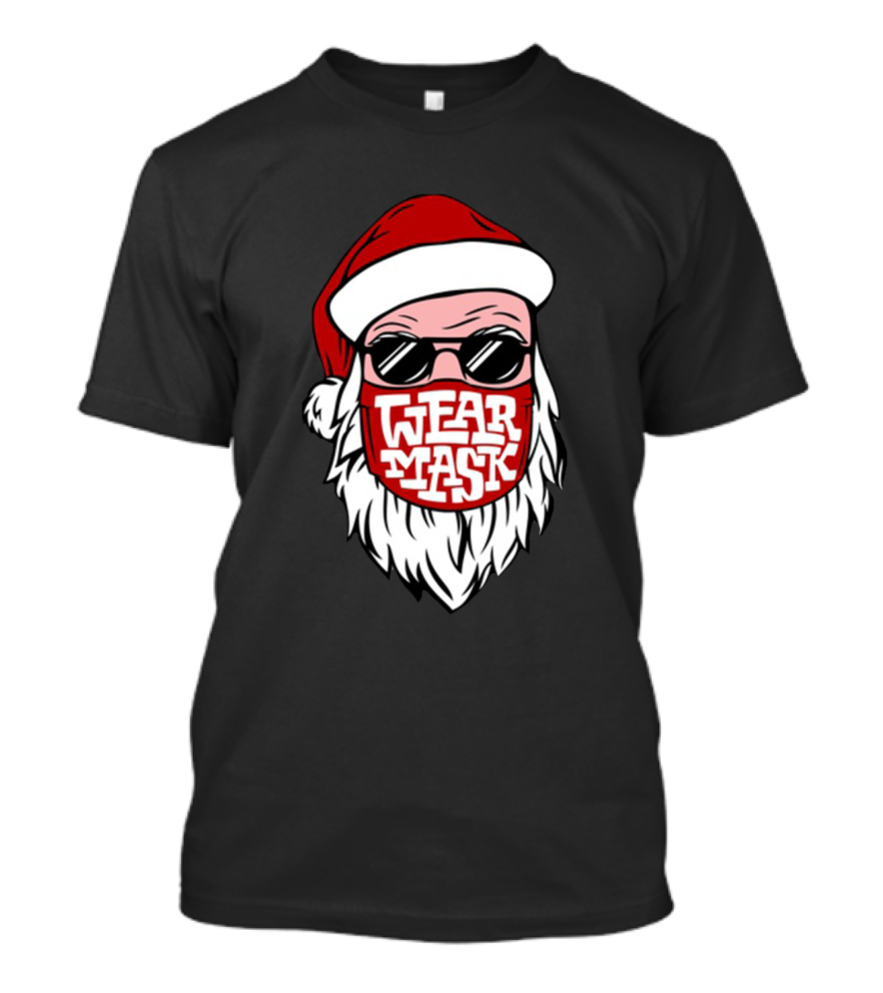 Santa Wear Mask With Sunglasses Santa Hat And Beard T-Shirt