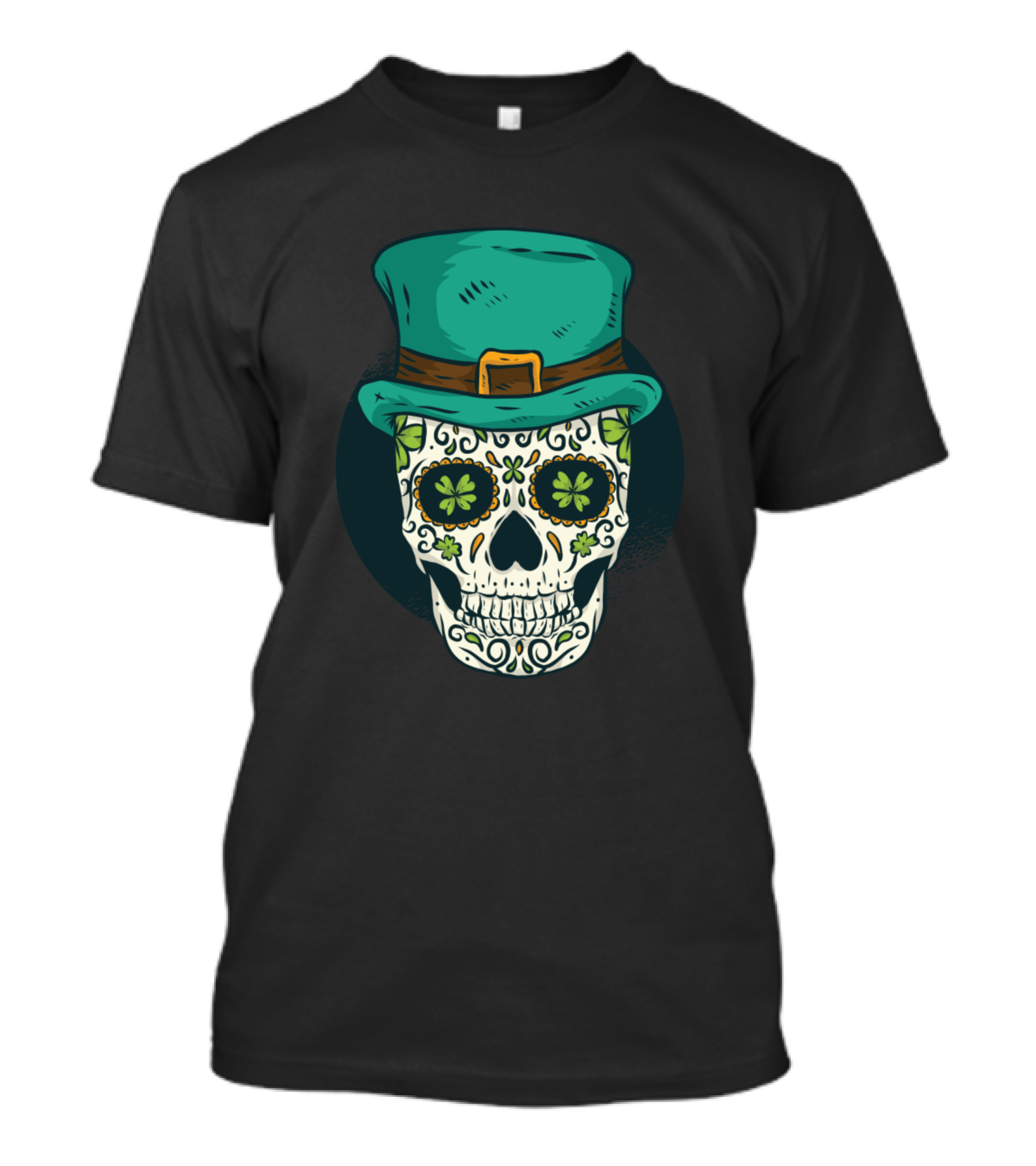 St Patricks Day Mexican Sugarskull With Shamrock Irish Top Hat T-Shirt