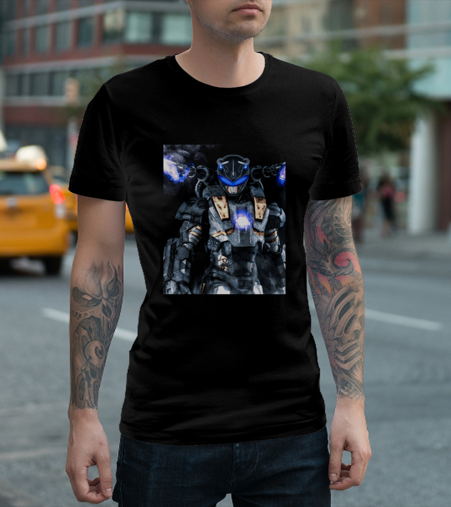 Triceratops War Sentry Robo Armor With Glowing Blue Accents T-Shirt