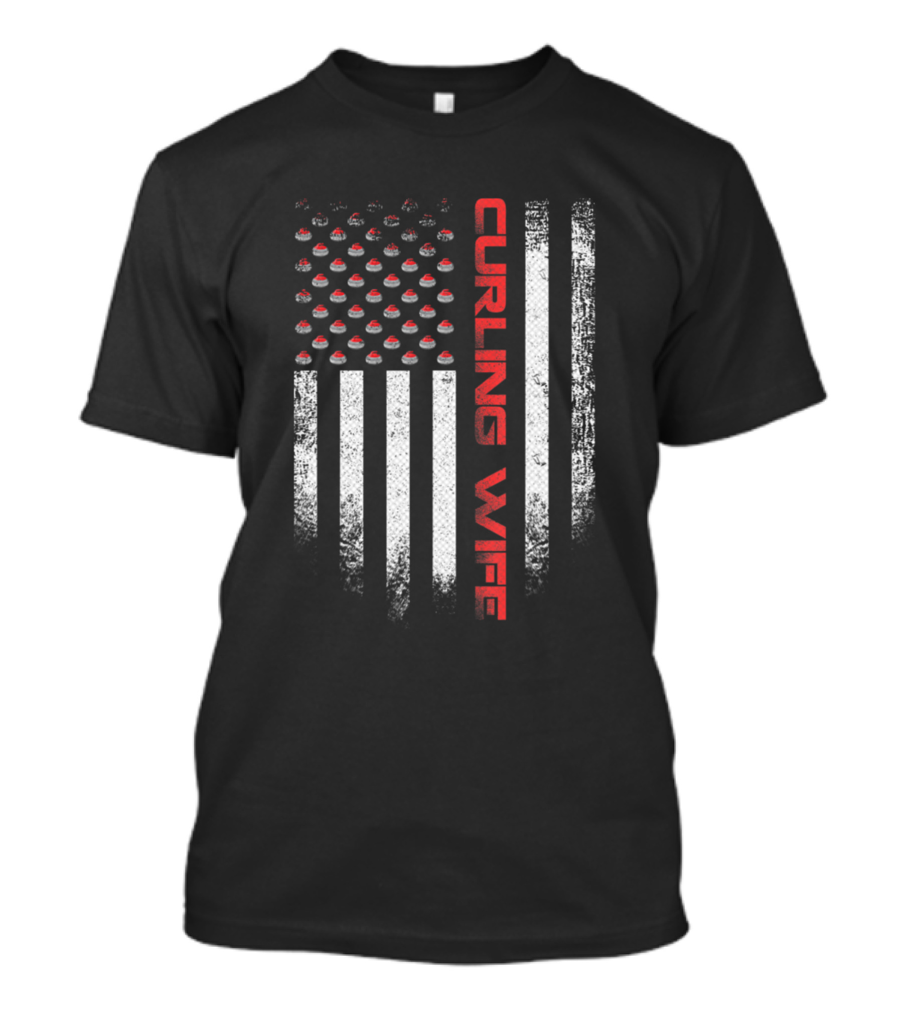 Vintage USA Curling Wife American Flag Curler Dist T-Shirt