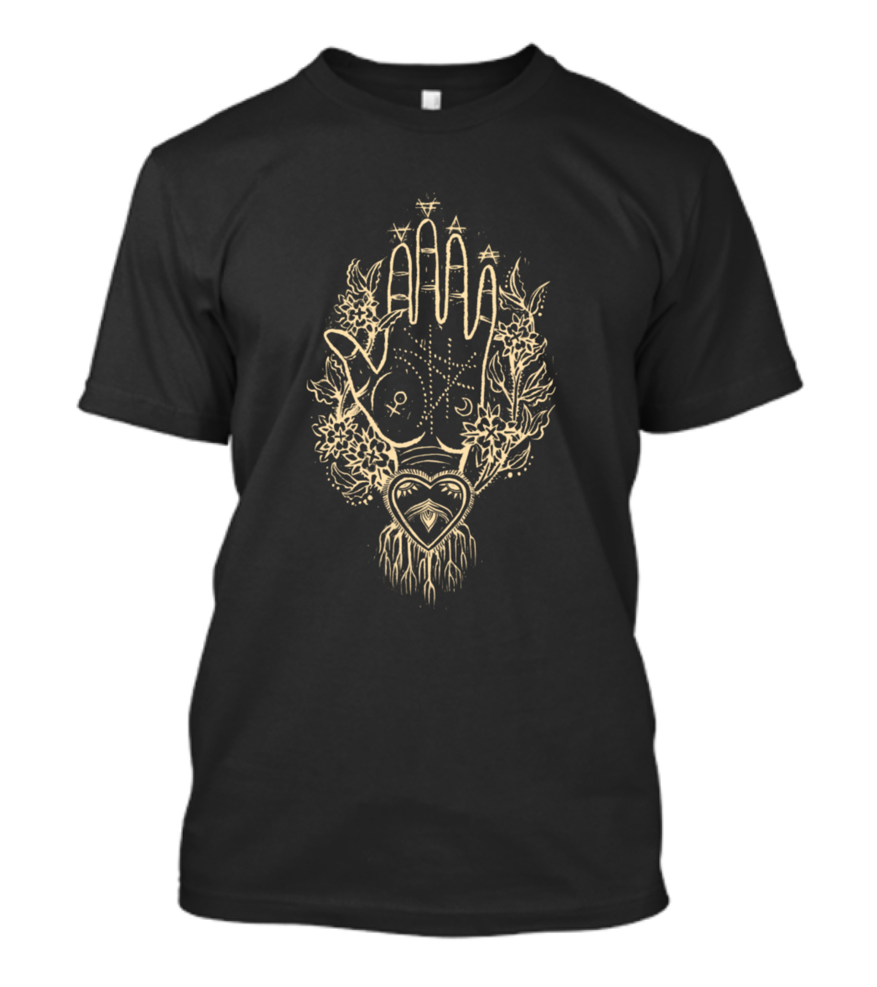 White Winter Witch Hand Symbol With Mystical Floral And Heart T-Shirt