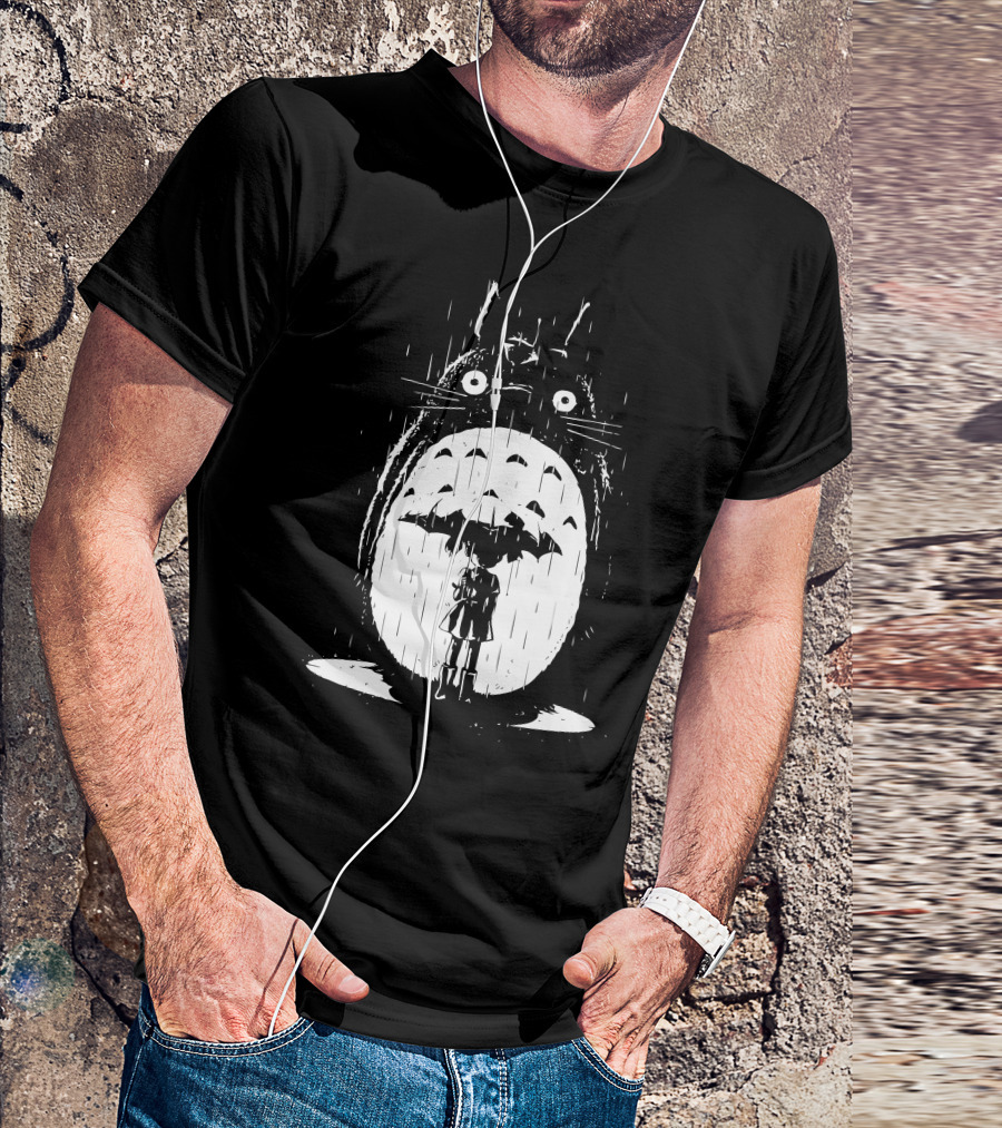 A Noir Neighbour Totoro Umbrella Scene In T-Shirt