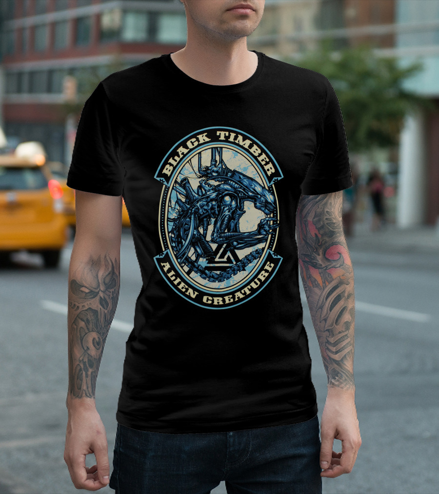 Black Timber Alien Creature Science T-Shirt