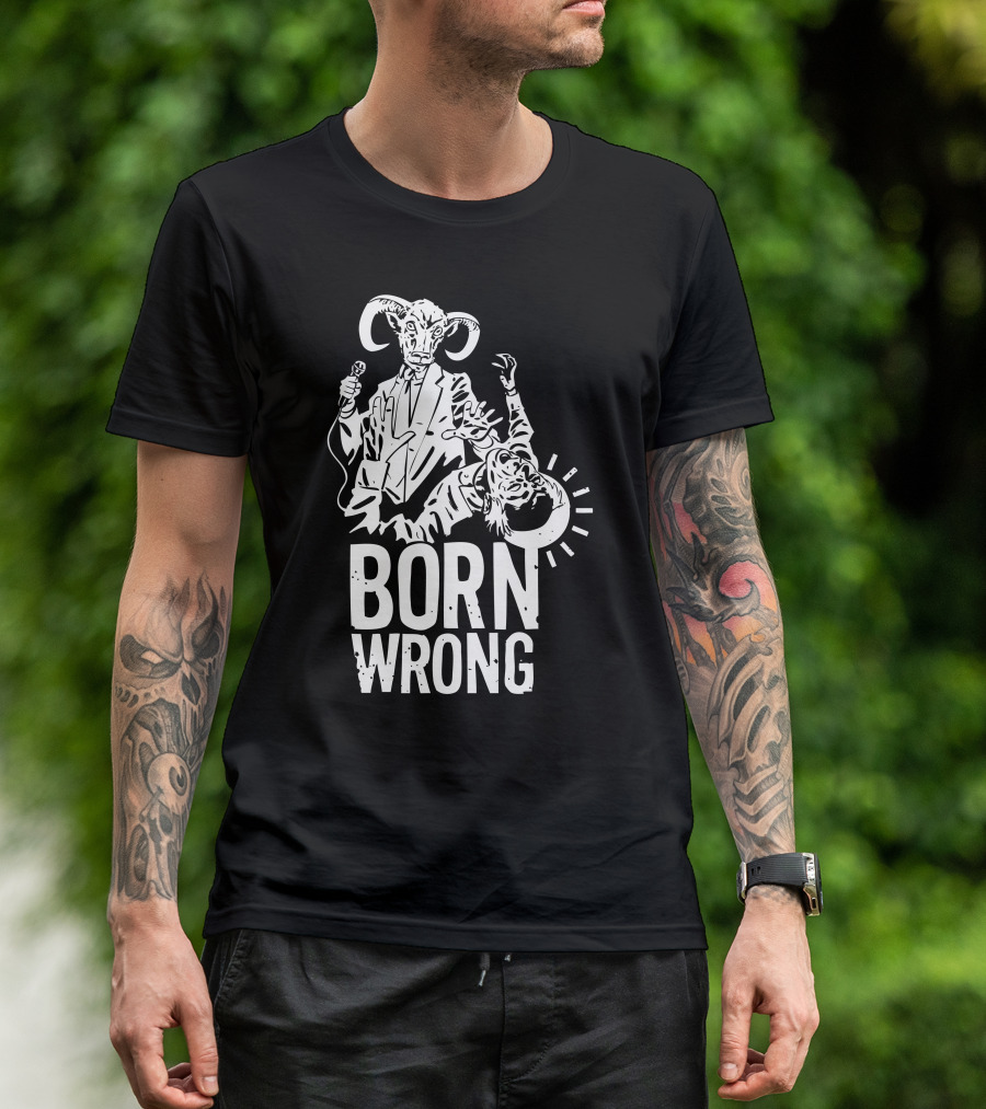 Born Wrong Ram-Headed Figure With Microphone And Zombie Image T-Shirt