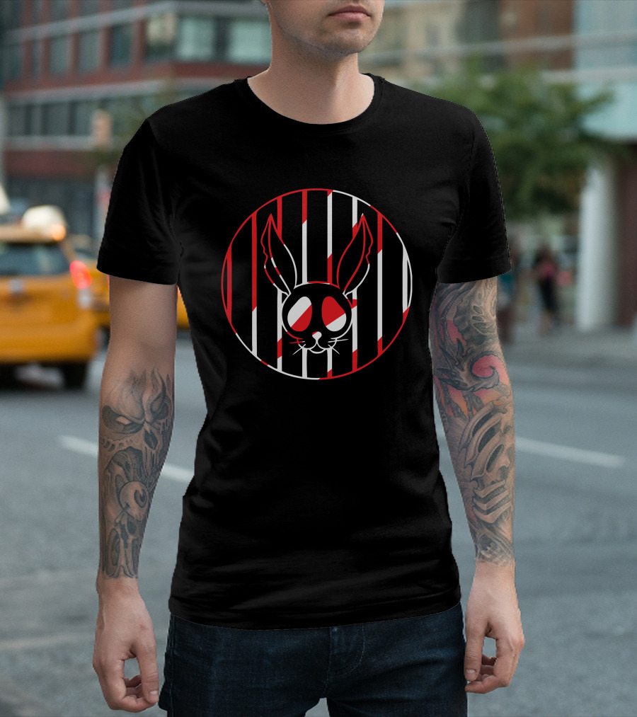 Bunny Skeleton Red Black Stripes T-Shirt