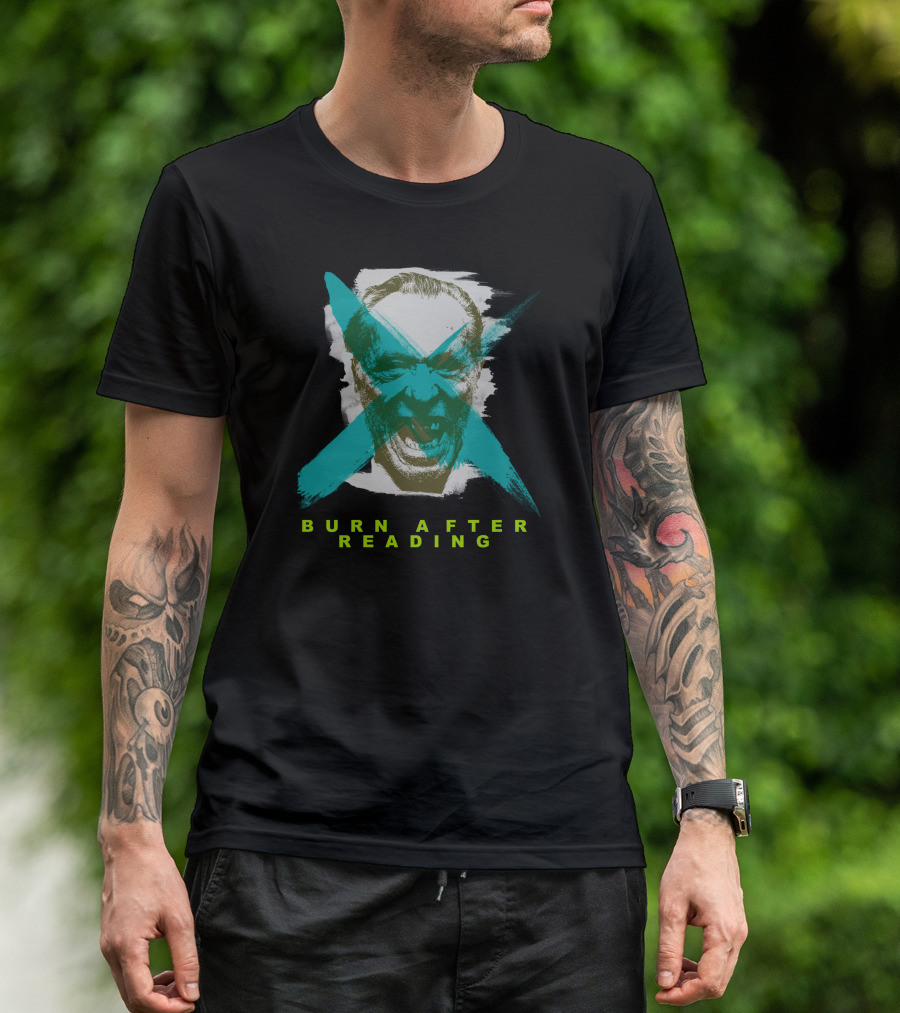 Burn After Reading Angry Face Expression With Crossed Paint Strokes T-Shirt