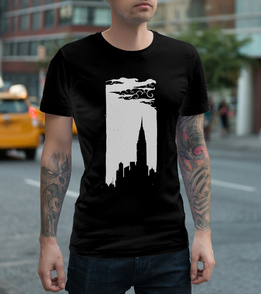 Chrysler Building New York City Skyline Silhouette with Art Deco Clouds T-Shirt
