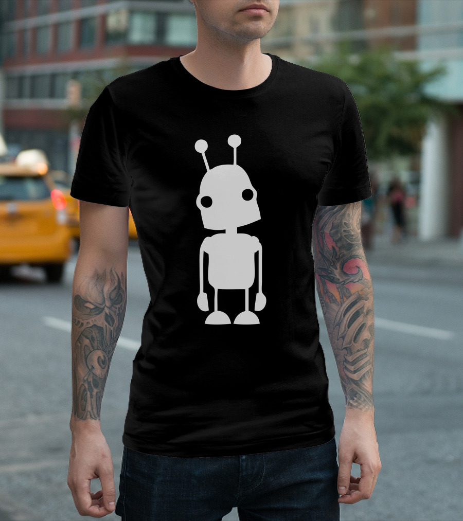 Curious Bot Whimsical Robot with Antennae and Black Eyes T-Shirt