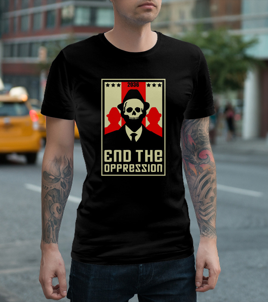 2036 End The Oppression Skull Suit Red T-Shirt