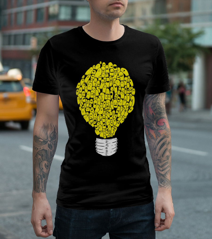 Ghost Bulb Light Yellow Cartoon Characters T-Shirt