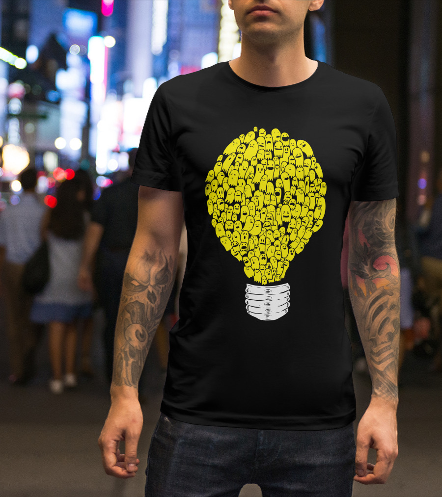 Ghost Bulb Light Yellow Cartoon Characters T-Shirt
