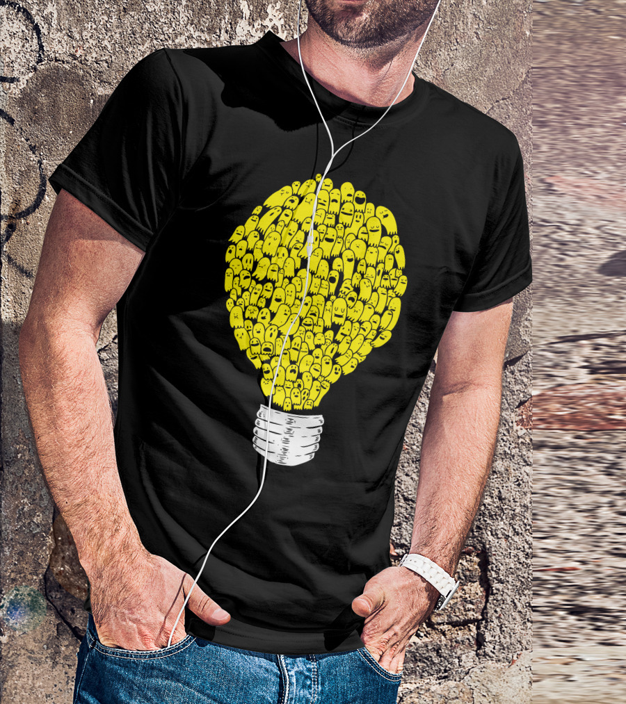 Ghost Bulb Light Yellow Cartoon Characters T-Shirt