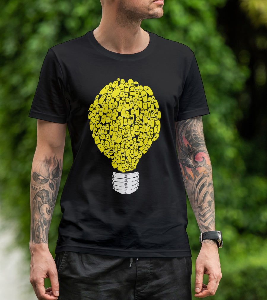Ghost Bulb Light Yellow Cartoon Characters T-Shirt