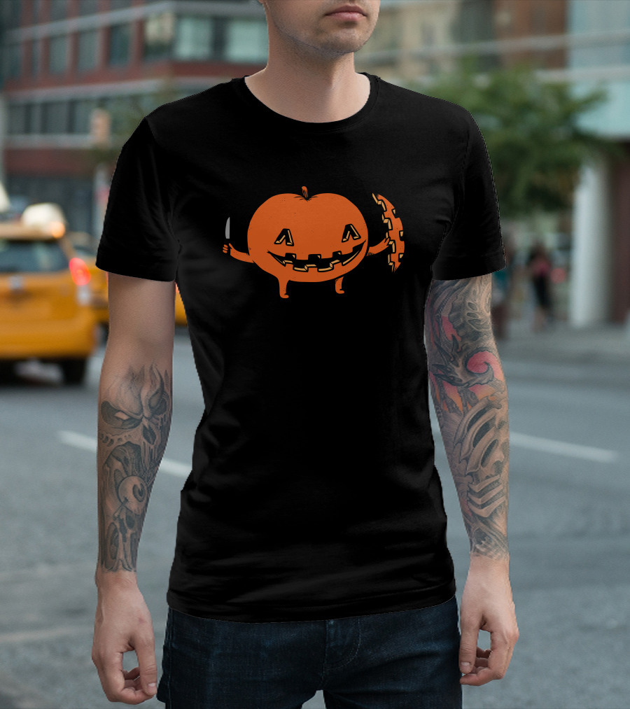 Halloween Slice of Life Pumpkin with Knife and Pizza Slice T-Shirt