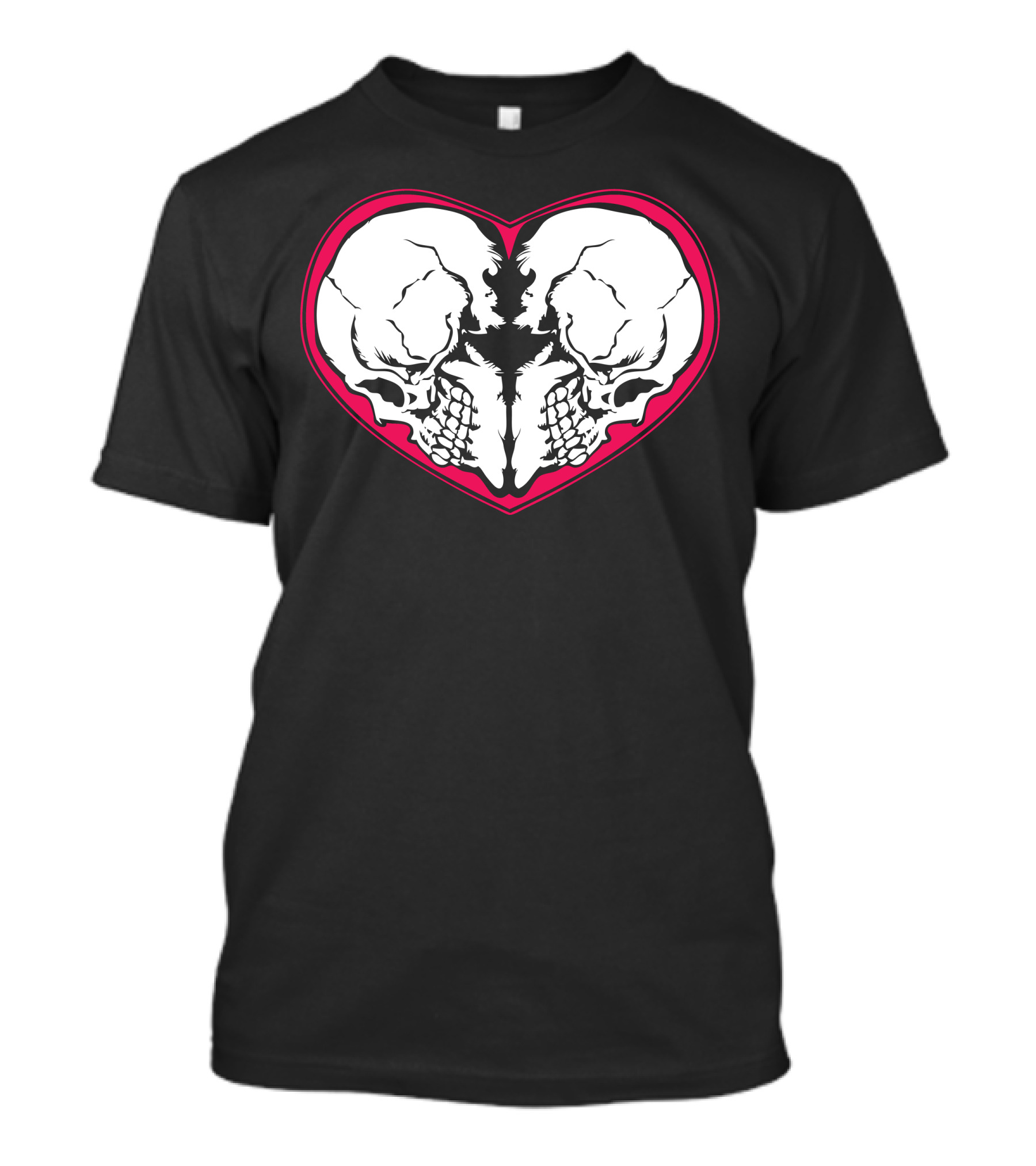 Heart Skulls Black And Red Symmetrical T-Shirt