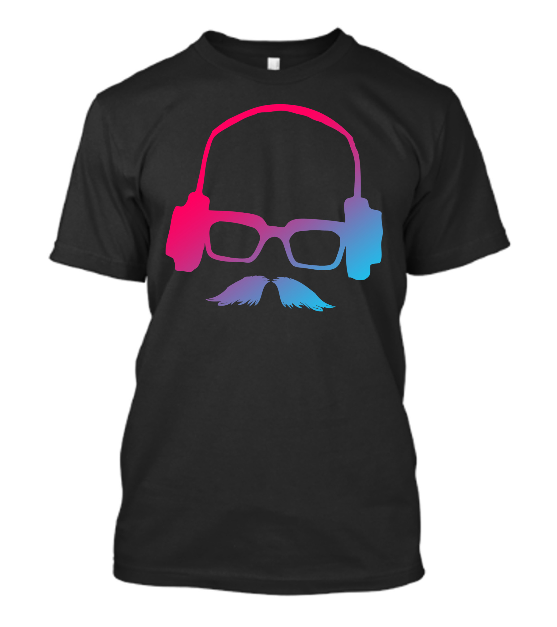 Hipster Man Headphones Glasses Mustache T-Shirt