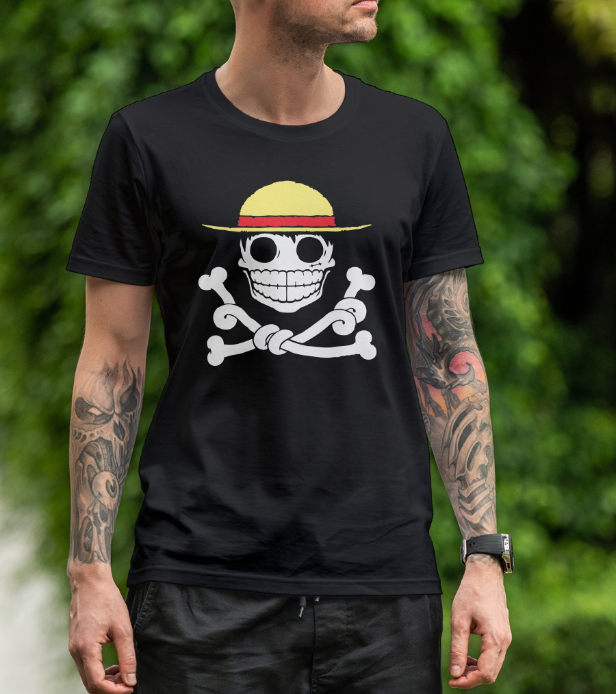 Straw Hat Pirate Jolly Luffy Skull And Crossbones T-Shirt