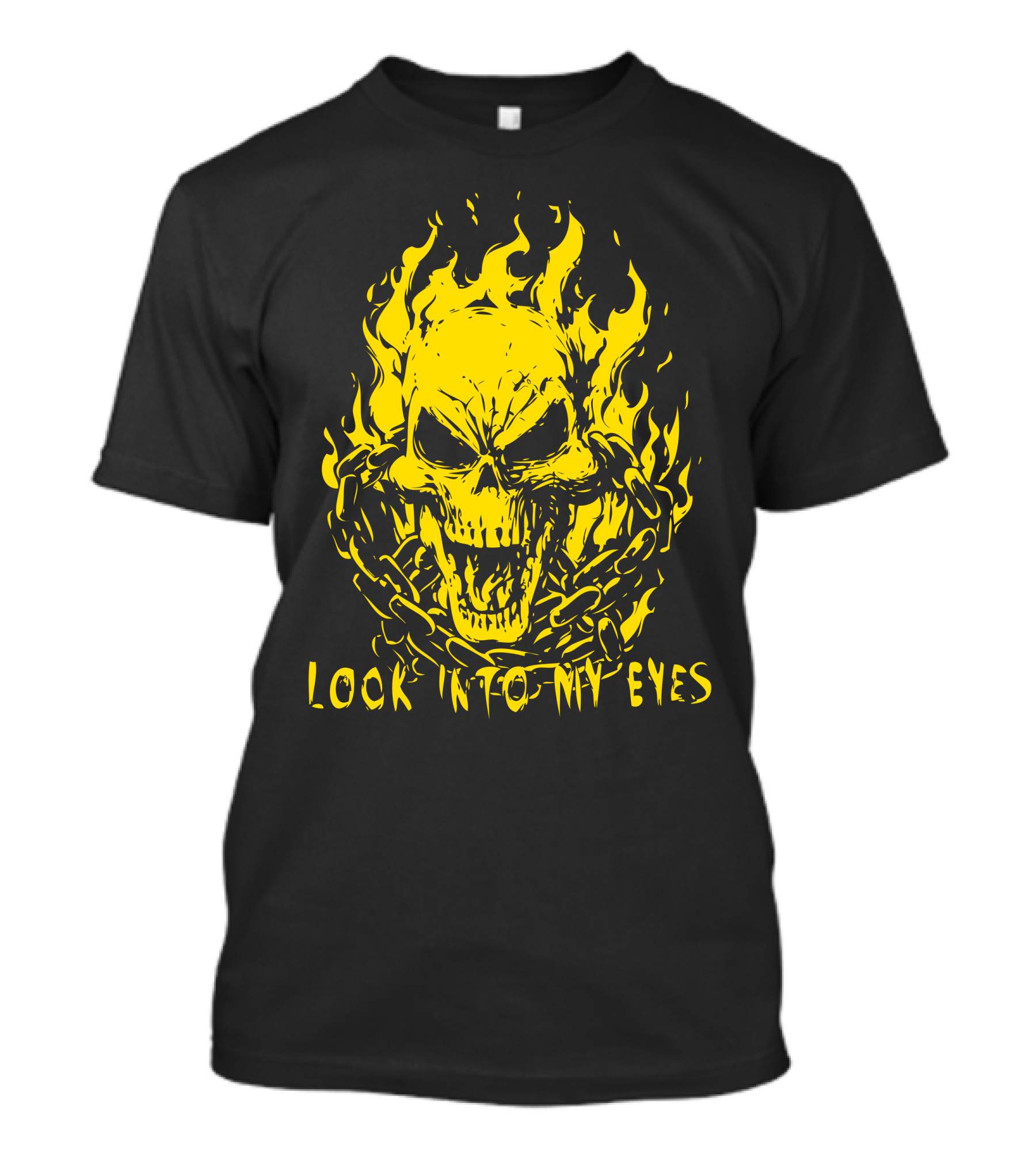 Look Into My Eyes Flaming Skull And Chains T-Shirt