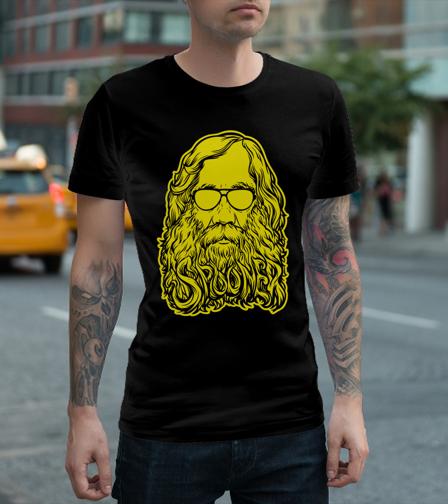 Lysander Spooner Too Cool with Bold Yellow Bearded Icon Wearing Sunglasses T-Shirt