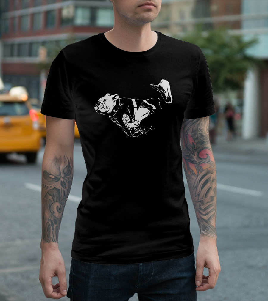 Marine Bulldog Running in Military Uniform with Cap T-Shirt
