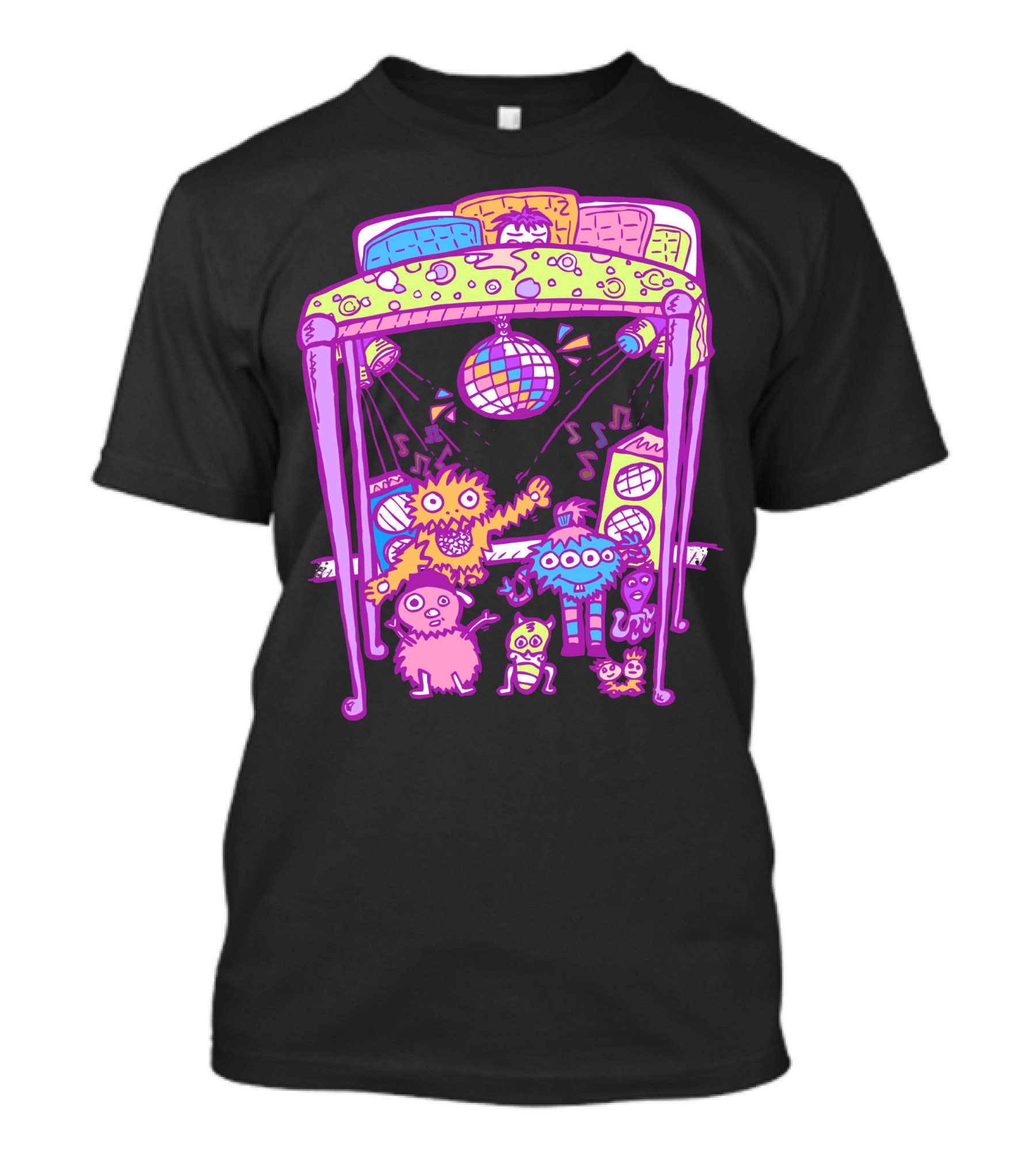 Disco Party Monsters Under The Bed With Boombox And Disco Ball T-Shirt