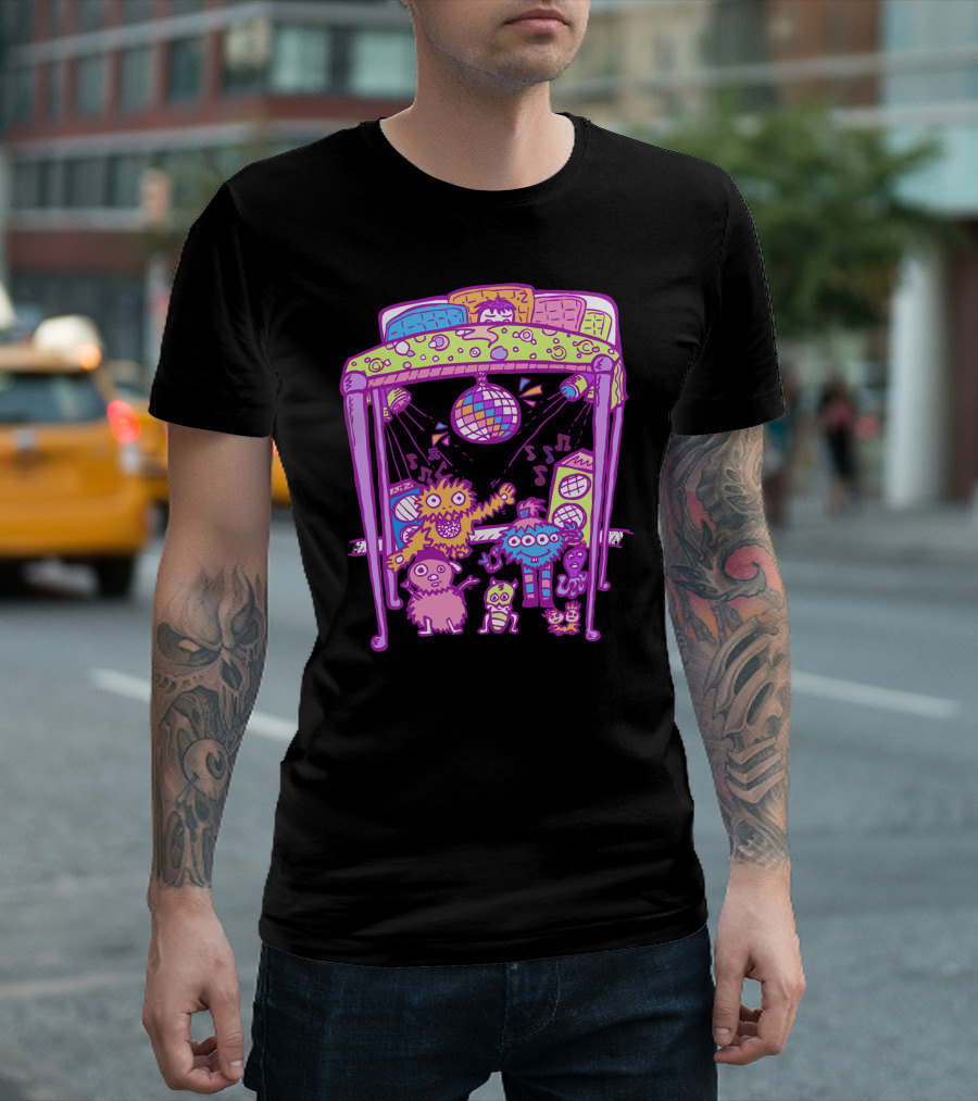 Disco Party Monsters Under The Bed With Boombox And Disco Ball T-Shirt