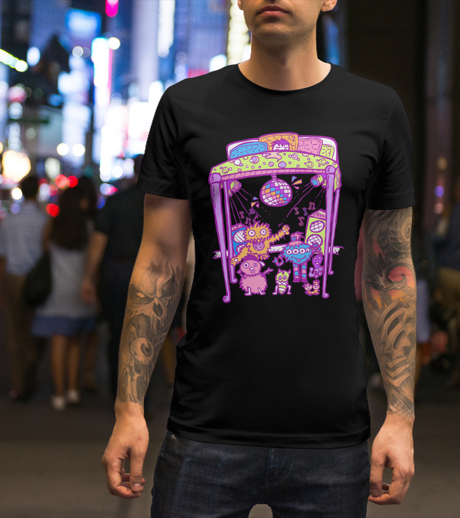Disco Party Monsters Under The Bed With Boombox And Disco Ball T-Shirt