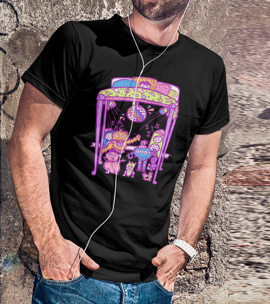 Disco Party Monsters Under The Bed With Boombox And Disco Ball T-Shirt