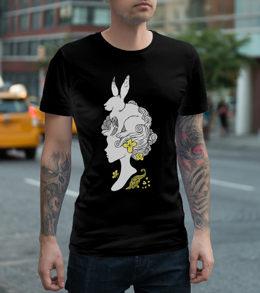New Harestyle Woman with Rabbit and Yellow Flowers T-Shirt