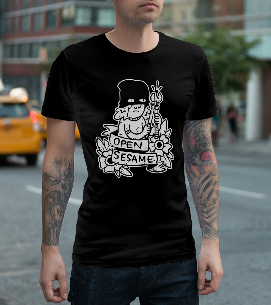 Open Sesame Floral Illustration with Hooded Character T-Shirt