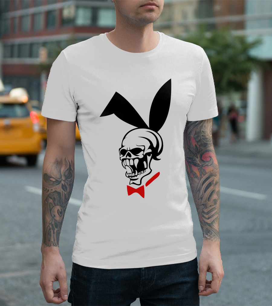 Playboy Skull Bunny Red Bow Tie T-Shirt