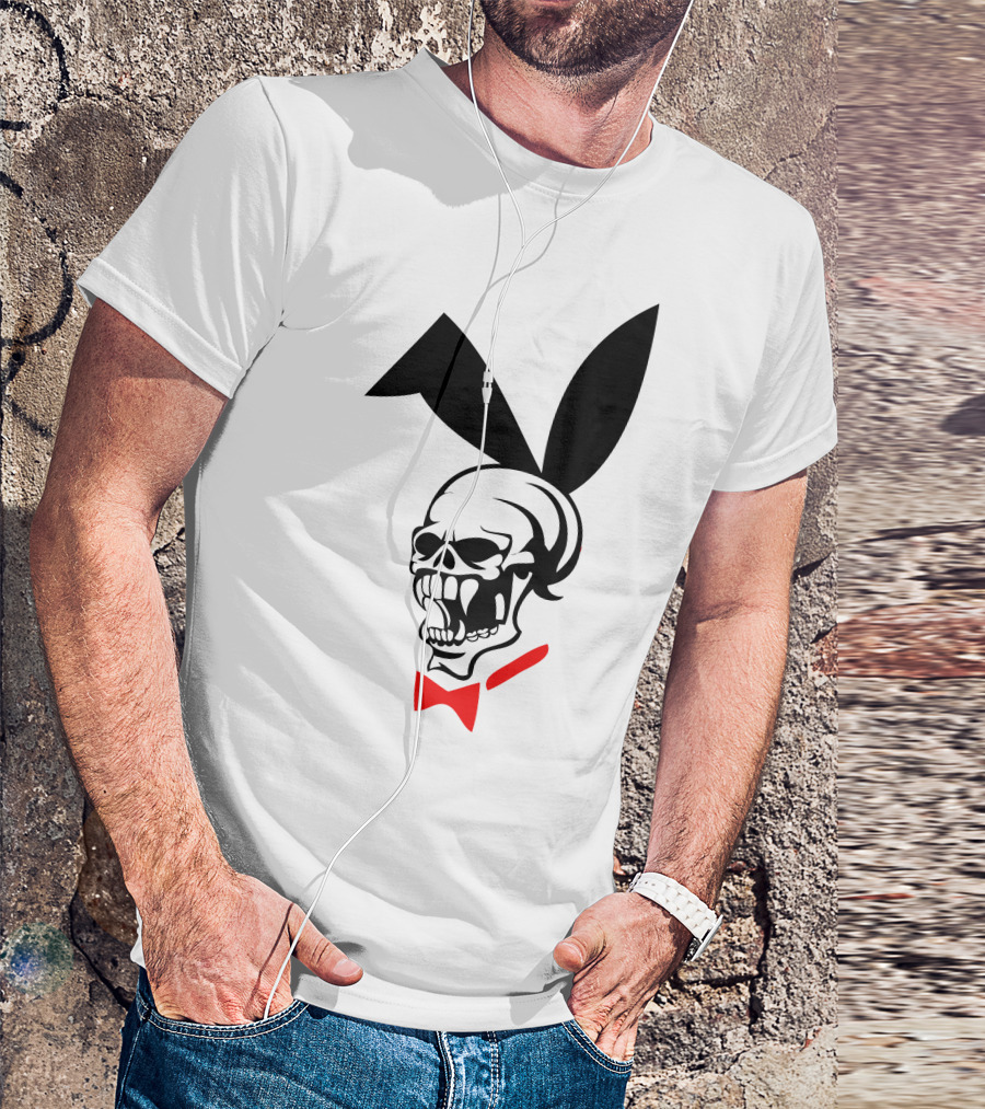 Playboy Skull Bunny Red Bow Tie T-Shirt