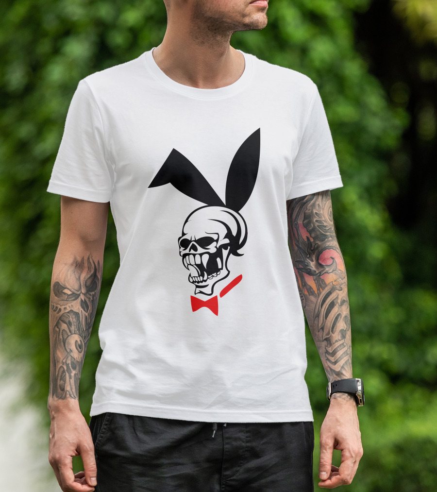 Playboy Skull Bunny Red Bow Tie T-Shirt