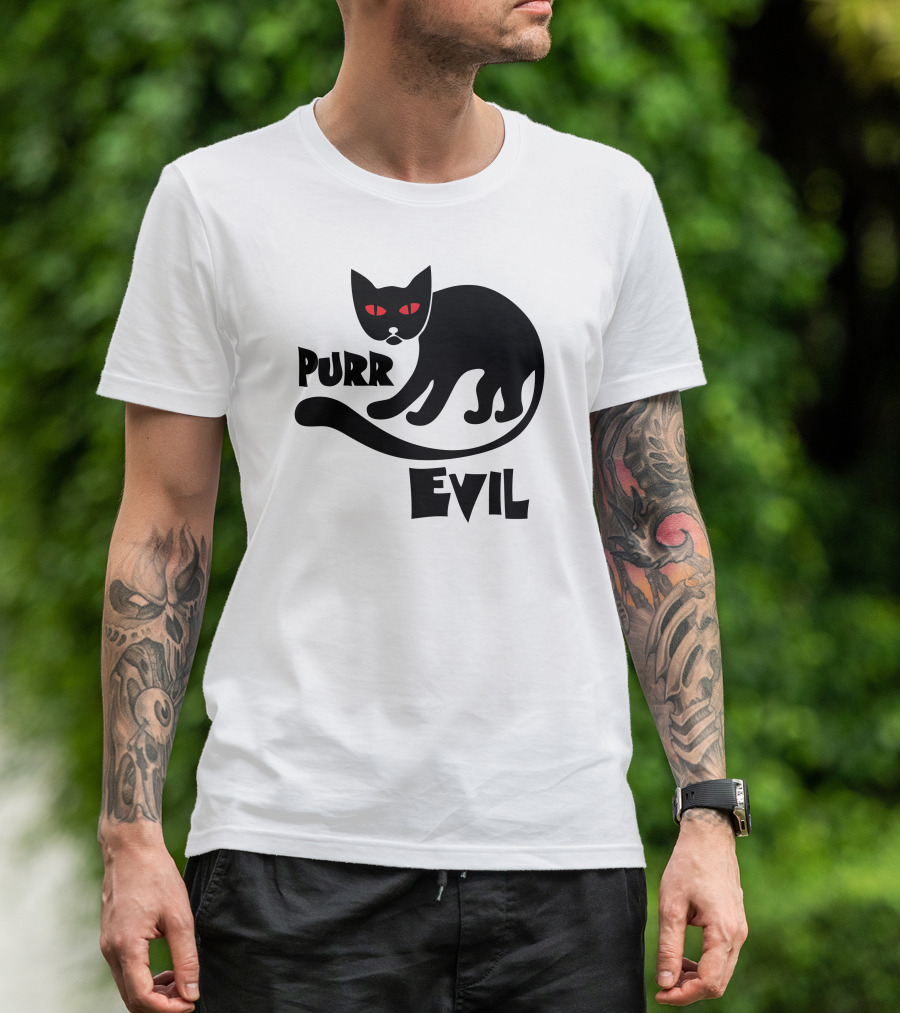 Purr Evil Black Cat Red Eyes T-Shirt
