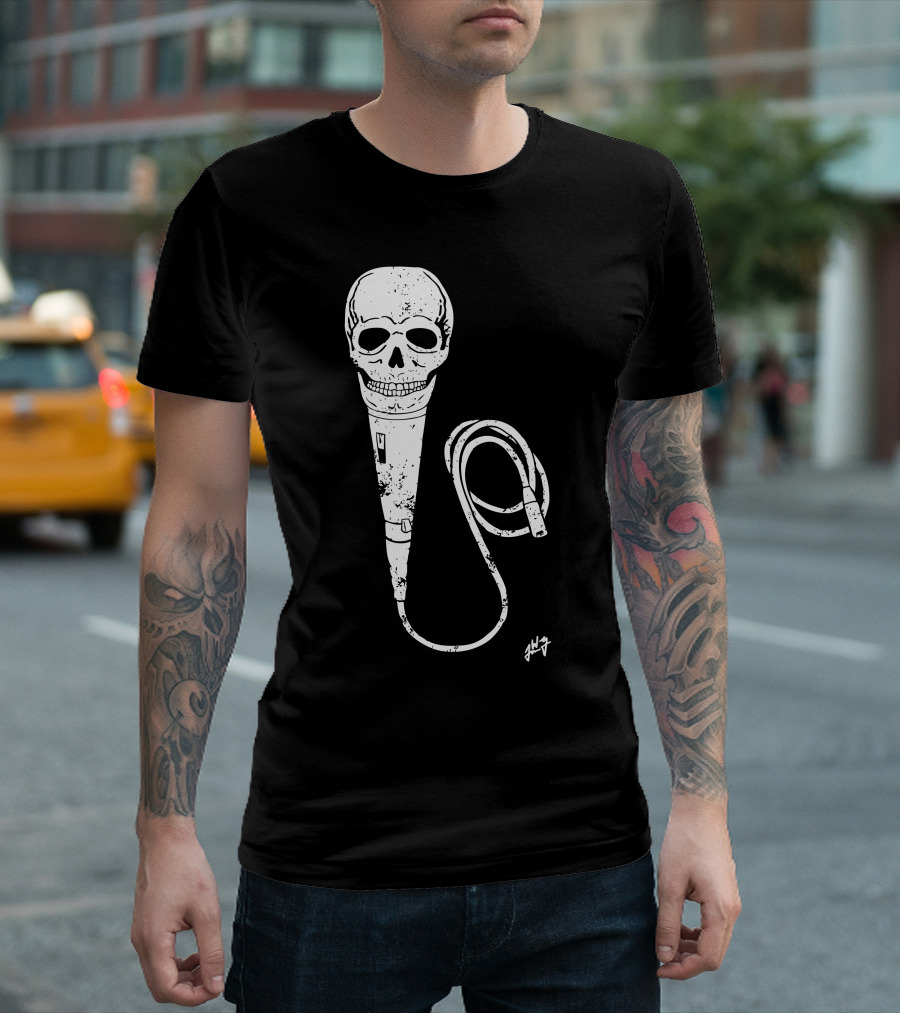 Skull Microphone Illustration With Cable T-Shirt