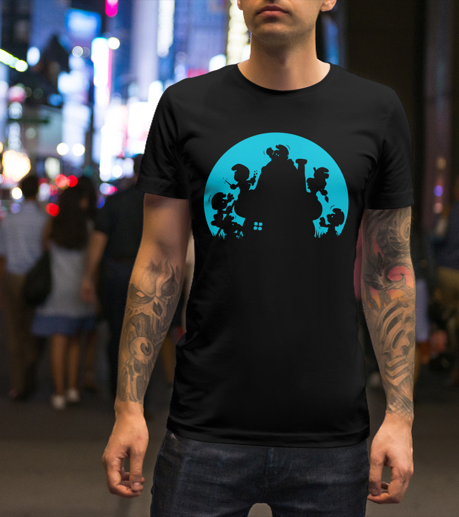 Smurf For Your Life Silhouette Moon House Scene T-Shirt