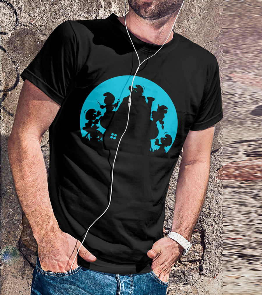Smurf For Your Life Silhouette Moon House Scene T-Shirt